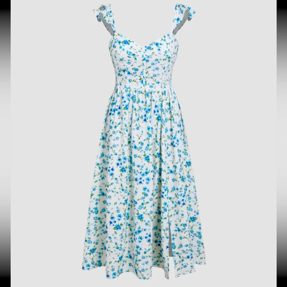 Floral Corset Split Midi Dress